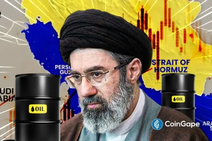Iran’s new Supreme Leader, Mojtaba Khamenei, has released his first statement since succeeding his father, declaring that the Strait of Hormuz will remain closed. This led to a spike in oil prices, with Brent Crude oil rising to an intraday high of $100 on the back of his statement. Iran To Keep Strait of Hormuz
The post <a href="https://coingape.com/iran-declares-strait-of-hormuz-will-remain-closed-oil-prices-spike/">BREAKING: Iran Declares Strait of Hormuz Will Remain Closed, Oil Prices Spike</a> appeared first on <a href="https://coingape.com/">CoinGape</a>.
